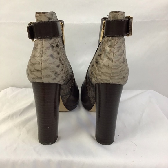 MICHAEL KORS WOMEN BROWN SNAKE SKIN LEATHER PLATFORM CHUCKY HEEL BOOTS SZ 7M - Picture 4 of 6